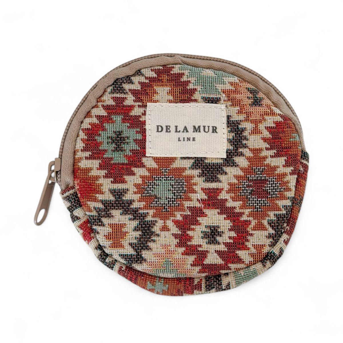 Geometric Jacquard Round Coin Purse – Terracotta & Multicolor (Bea)