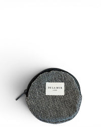 DE LA MUR Sinay jacquard round coin purse in black and gray, front view