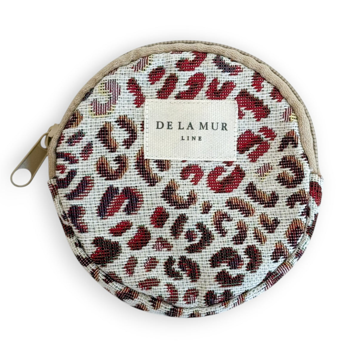 Leopard Jacquard Round Coin Purse – Burgundy & Cream (Talco)