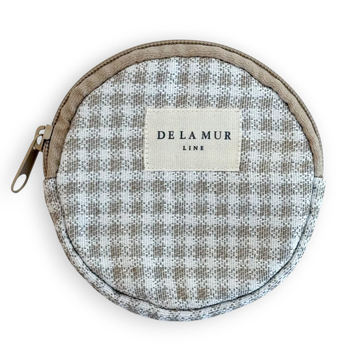 Gingham Jacquard Round Coin Purse – Beige & Ecru (Vison)