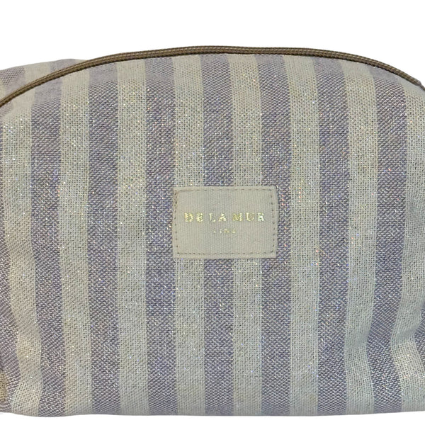 Detail of the lilac and gold striped fabric and DE LA MUR label, Lulil