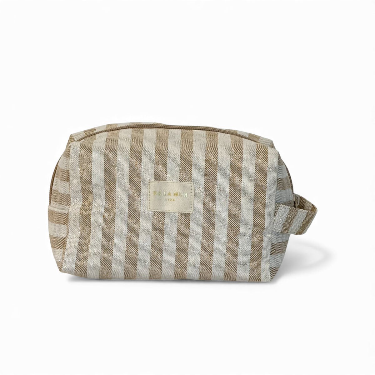 Striped Squared Makeup Bag – Beige & Gold (Lumos)