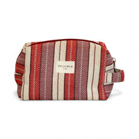 Striped Jacquard Squared Makeup Bag – Burgundy & Cream (Make)