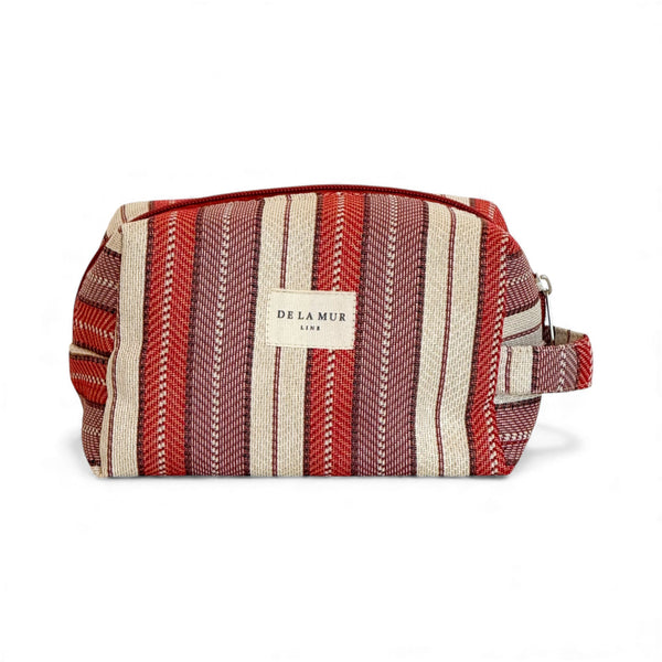 Striped Jacquard Squared Makeup Bag – Burgundy & Cream (Make)