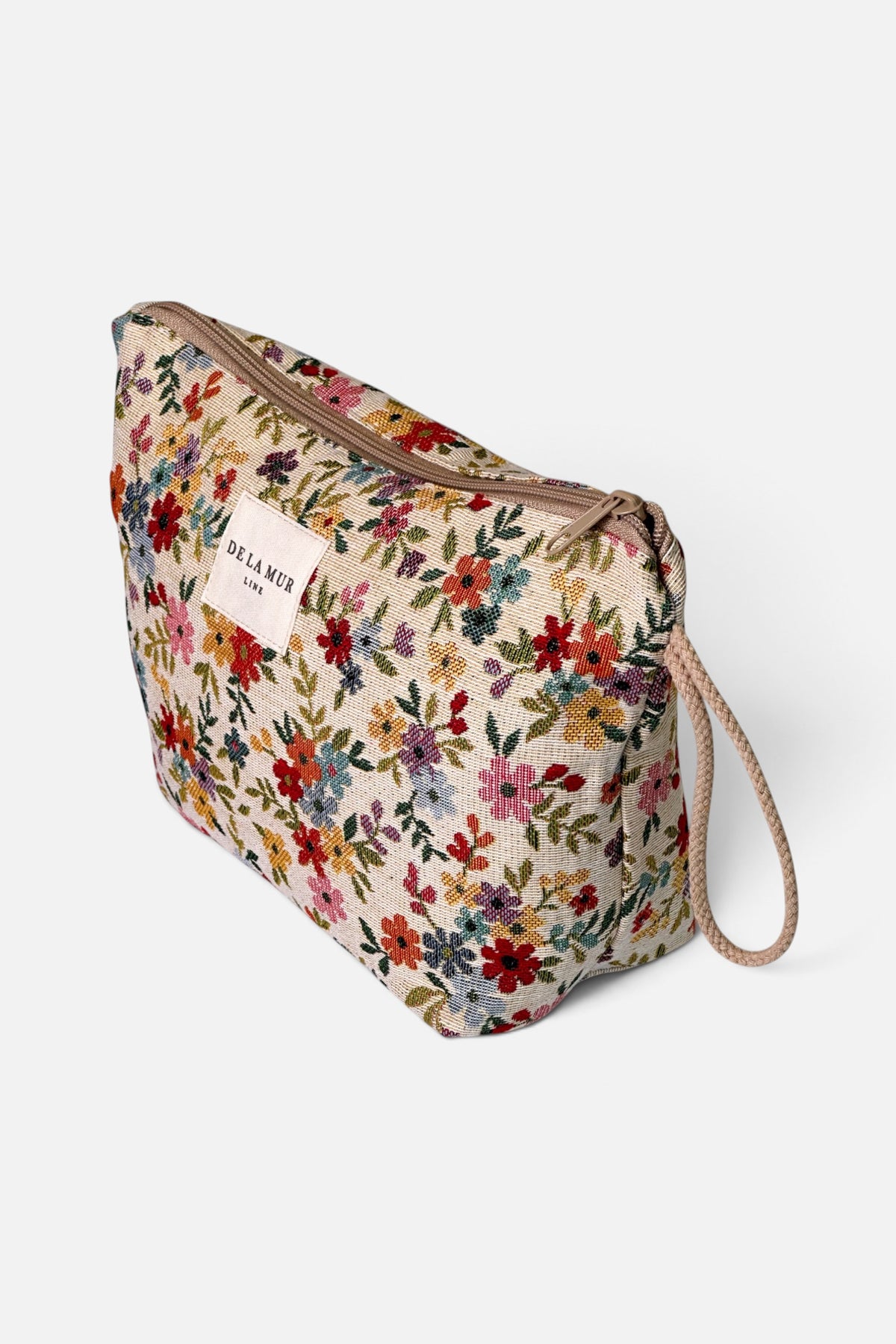 DE LA MUR Blum floral jacquard large makeup bag, top view