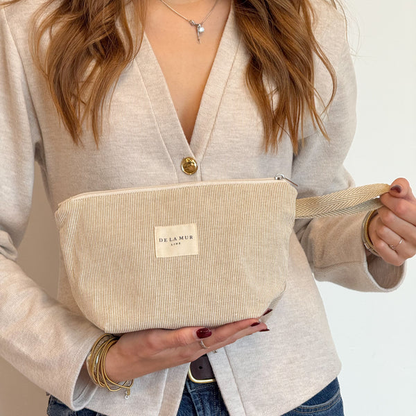 Striped Jacquard Large Makeup Bag – Olive & Cream (Foz)
