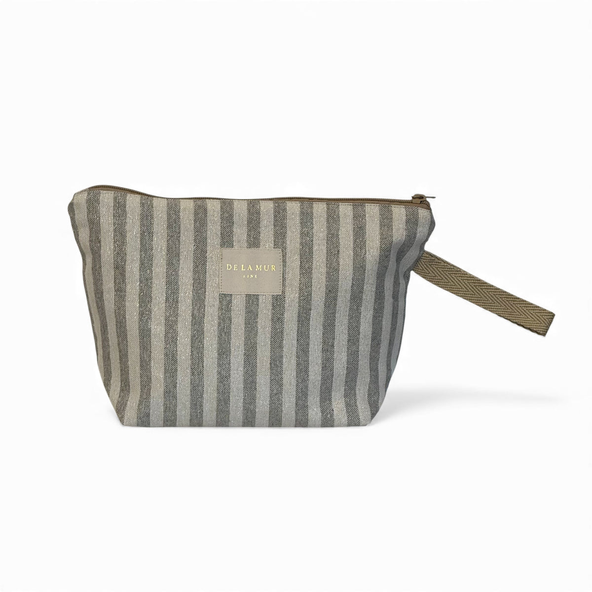Striped Large Makeup Bag – Ecru & Gray (Lugris)