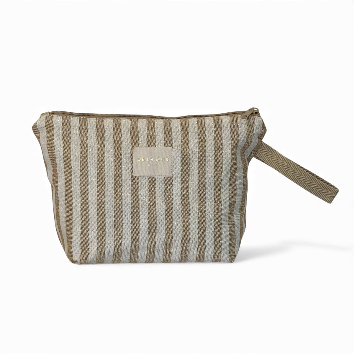 Striped Large Makeup Bag – Beige & Gold (Lumos)