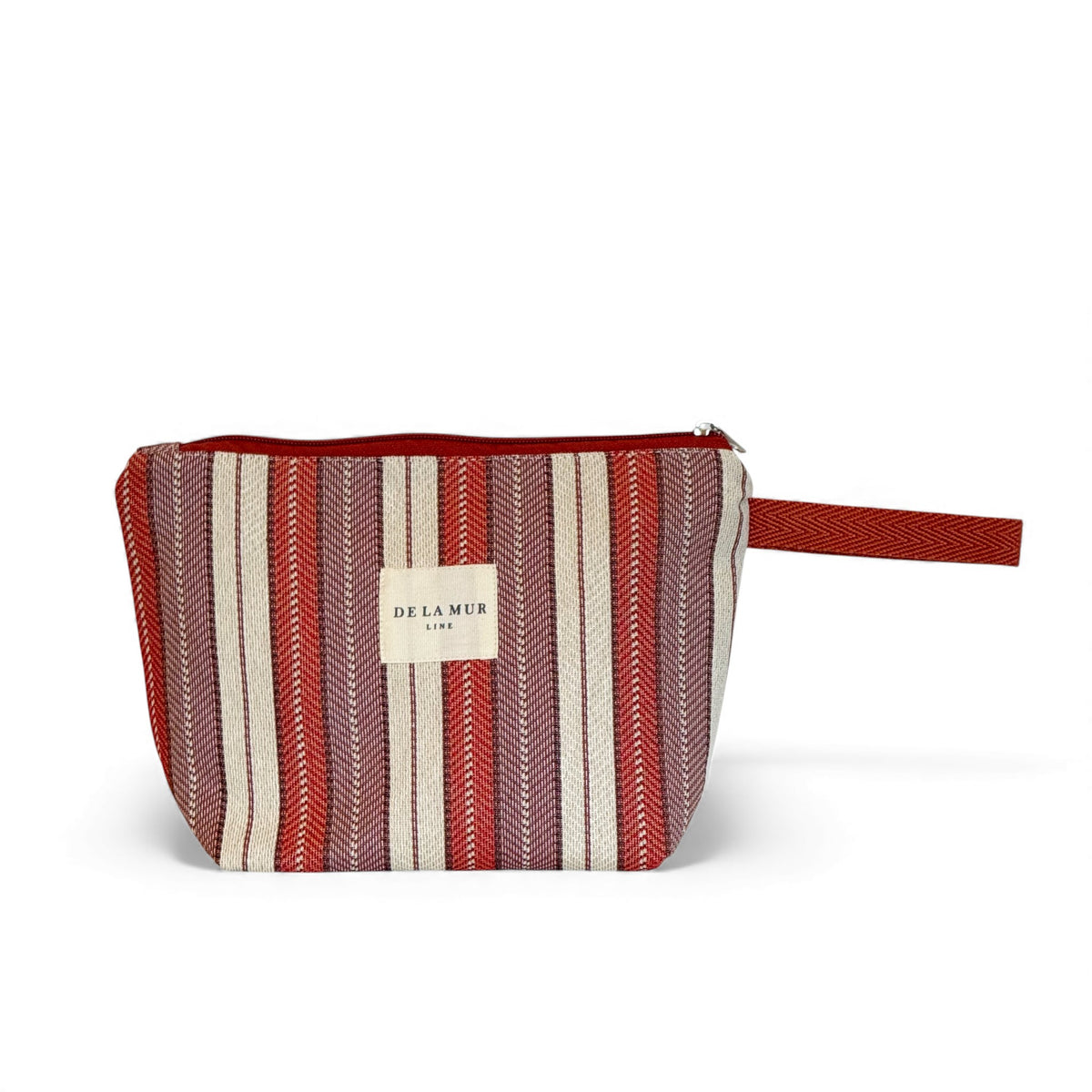 Striped Jacquard Large Makeup Bag – Burgundy & Cream (Make)