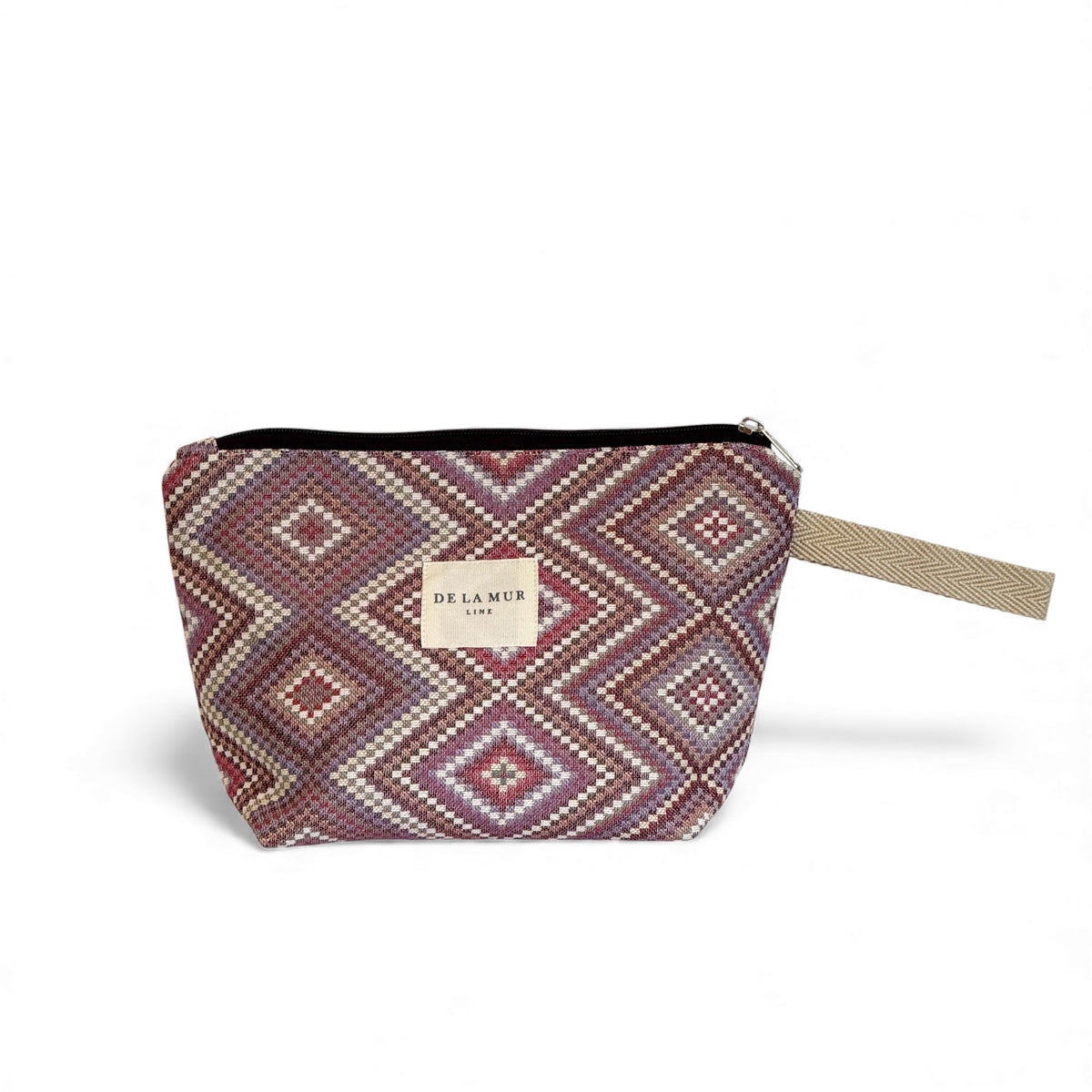 Geometric Jacquard Large Makeup Bag – Pink & Lilac (Nana)