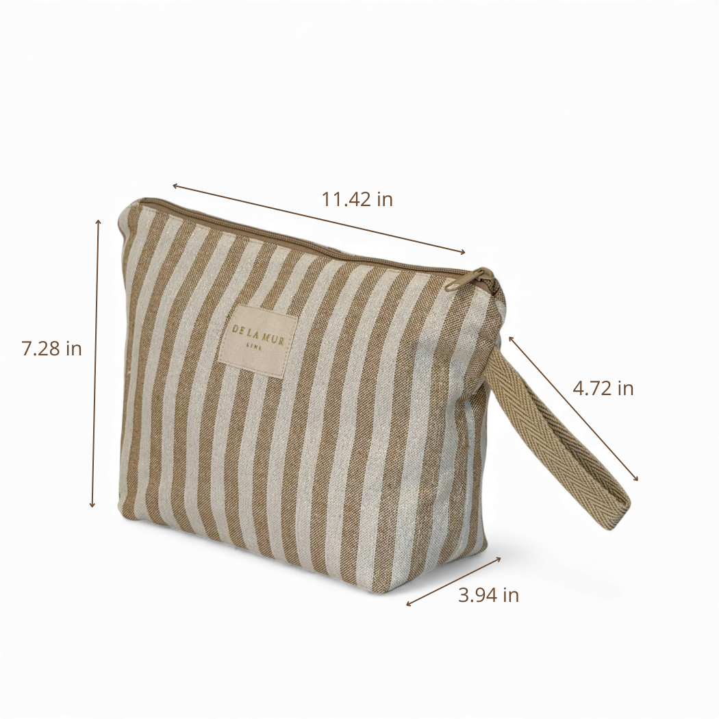 DE LA MUR Lumos striped makeup bag dimensions diagram in inches