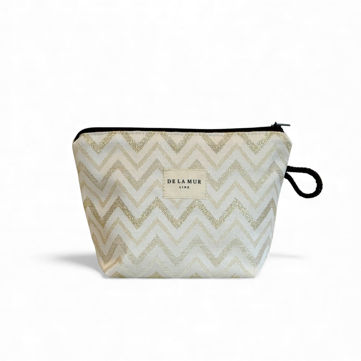 Zigzag Small Makeup Bag – Gold & Off-White (Astro)