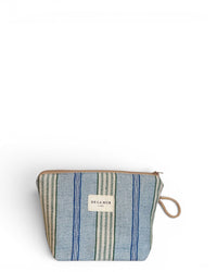 DE LA MUR striped jacquard small makeup bag in beige and blue, front view