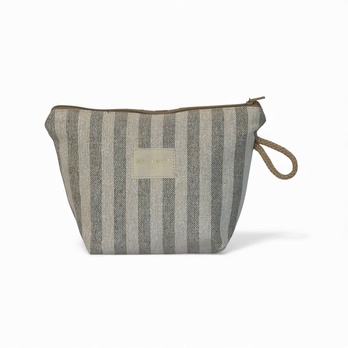 Striped Small Makeup Bag – Ecru & Gray (Lugris)