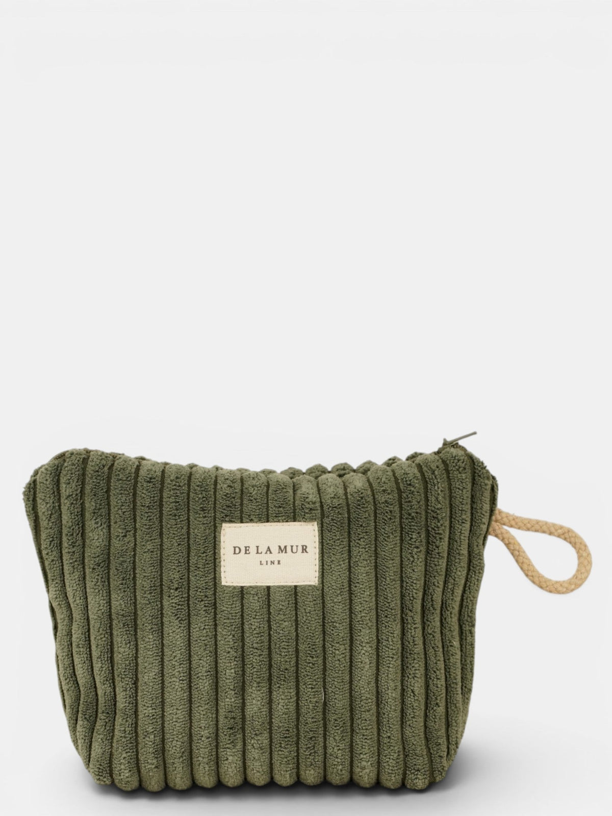 DE LA MUR corduroy small makeup bag in olive green (Musgo), front view