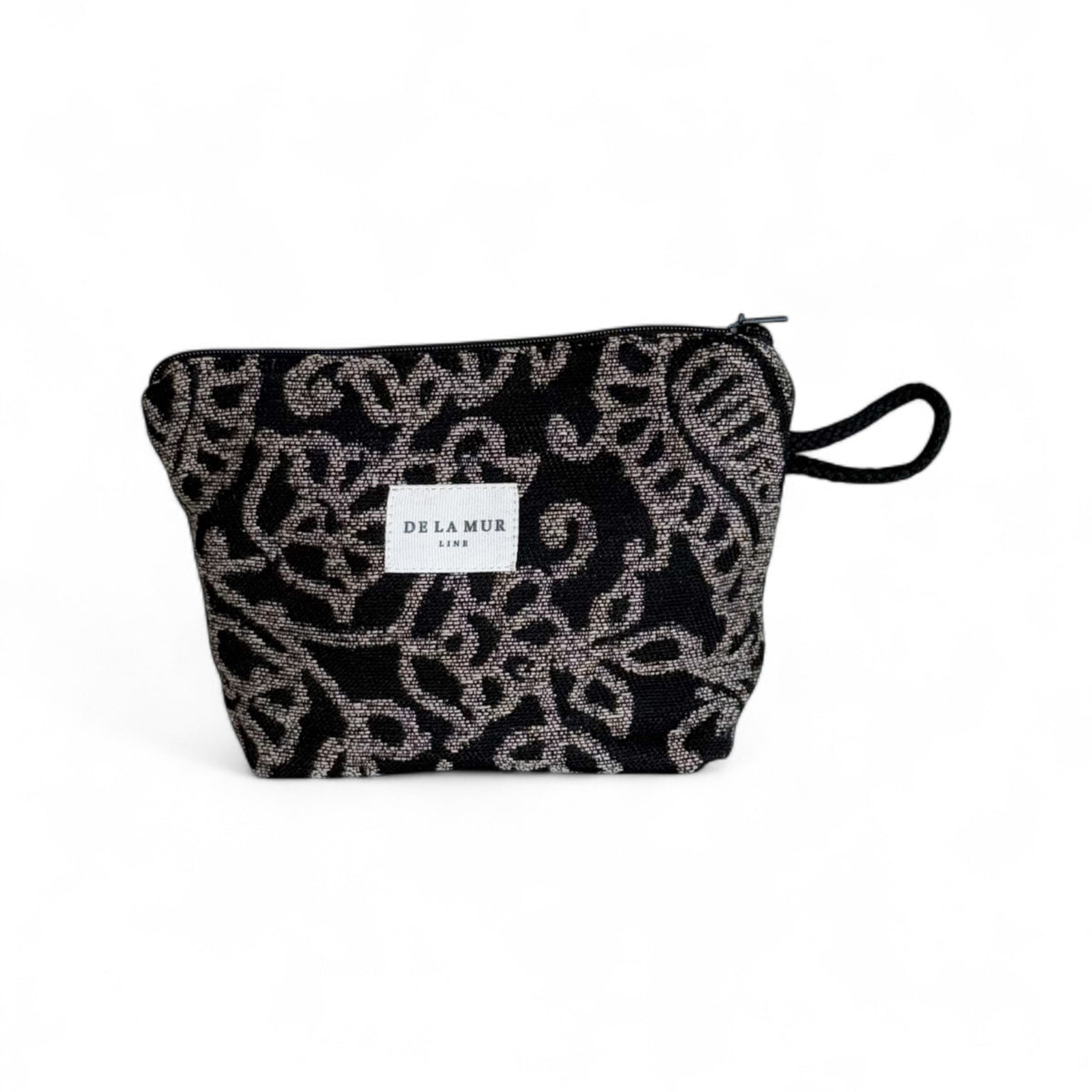 Floral Jacquard Small Makeup Bag – Gray & Black (Teide)