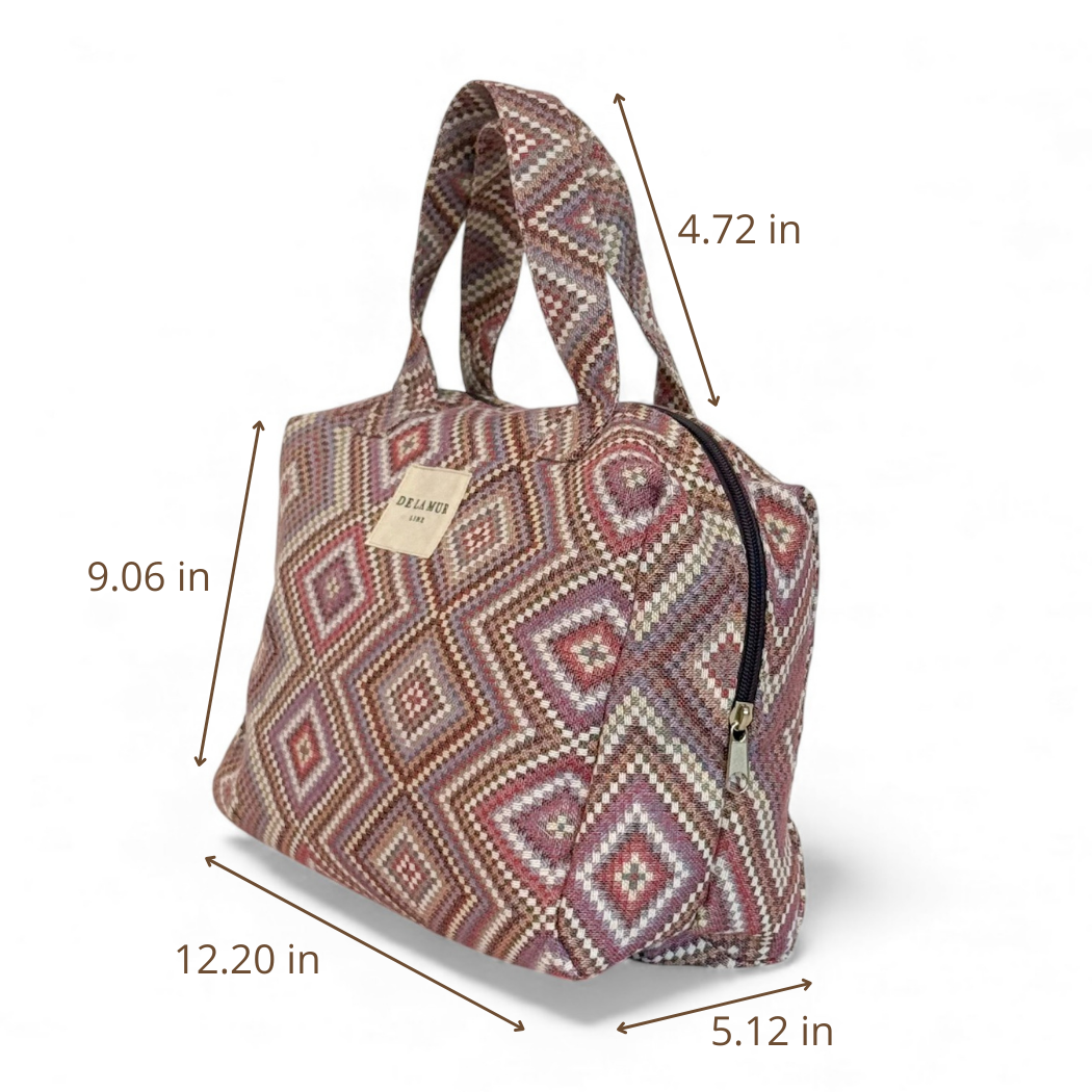 DE LA MUR pink lilac makeup bag dimensions diagram in inches