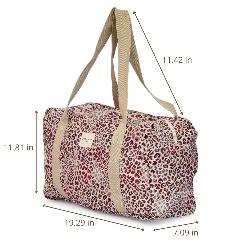 DE LA MUR leopard sports bag dimensions diagram in inches