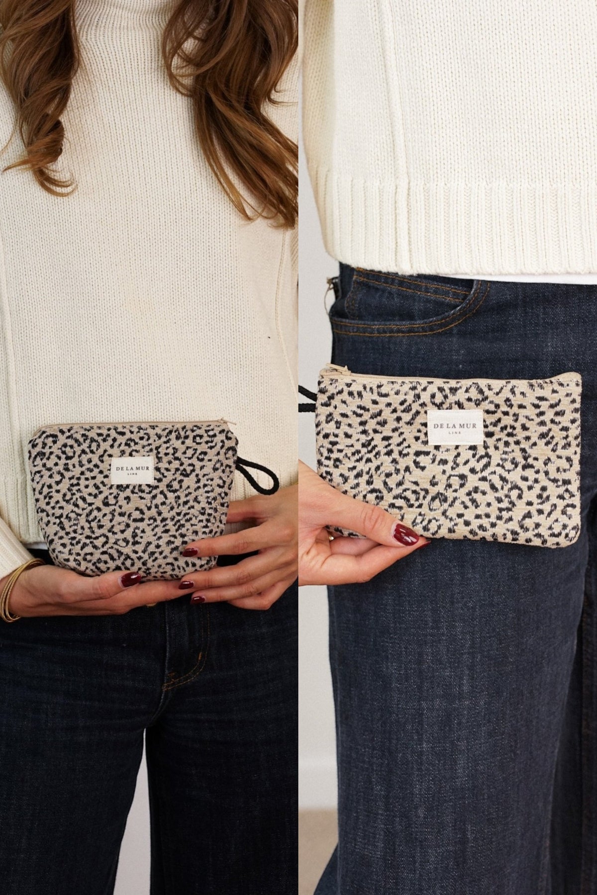 Leopard Jacquard Small Makeup Bag & Coin Purse Gift Set – Beige & Black (Koto)
