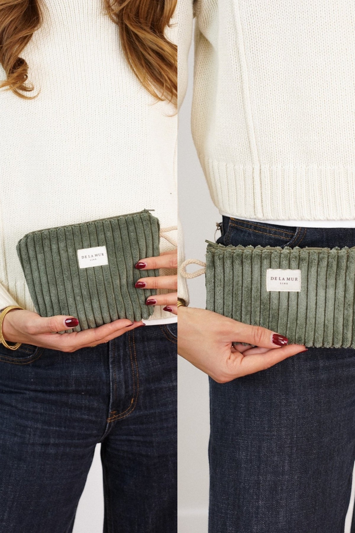 Corduroy Small Makeup Bag & Coin Purse Gift Set – Olive Green (Musgo)