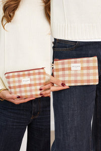 Gingham Jacquard Small Makeup Bag & Coin Purse Gift Set – Terracotta & Orange (Zia)